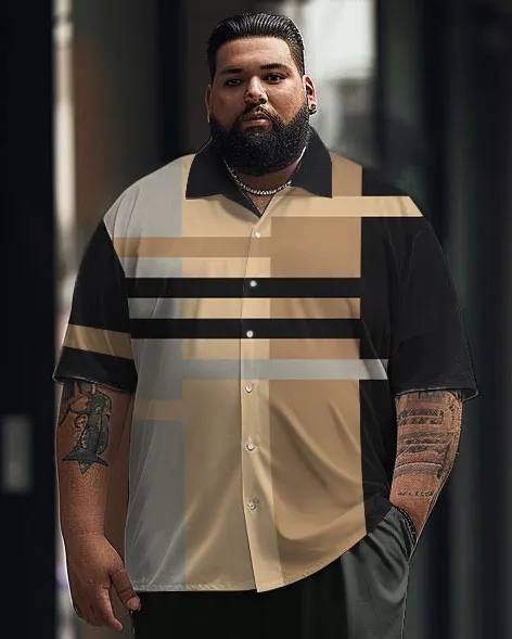 Men's Plus Size Business Simple Color Block Printed Short Sleeve Shirt Suit sold by Biggmans product image thumbnail 2