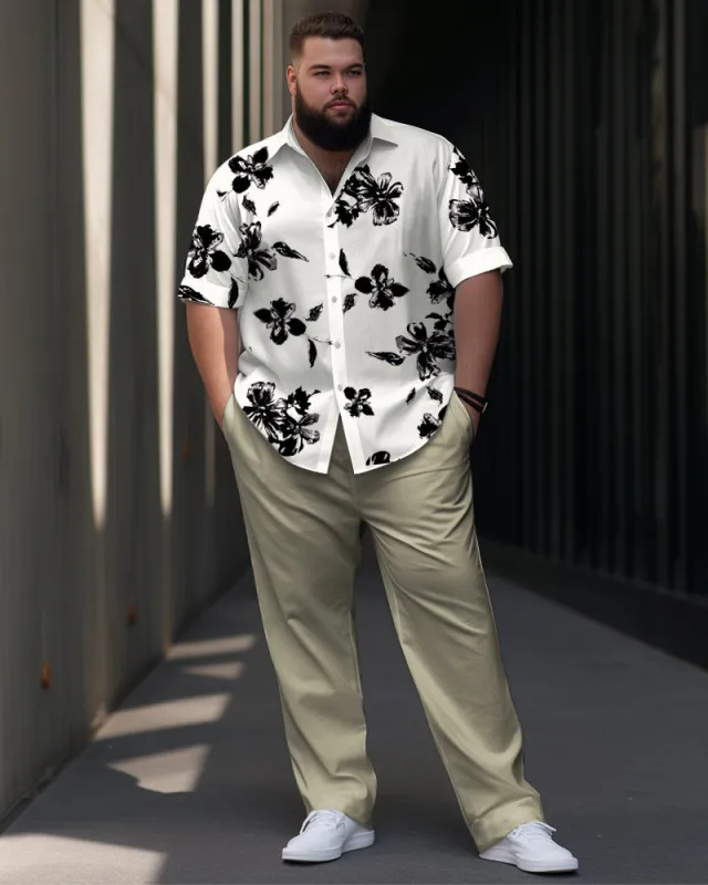 Men's Plus Size Flower Print Short Sleeve Shirt Suit sold by Biggmans