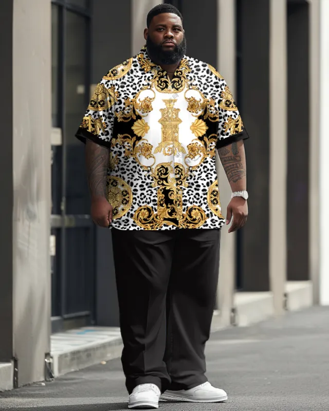 Men's Plus Size Business Casual Retro Roman Style Printed Short Sleeve Shirt Suit sold by Biggmans