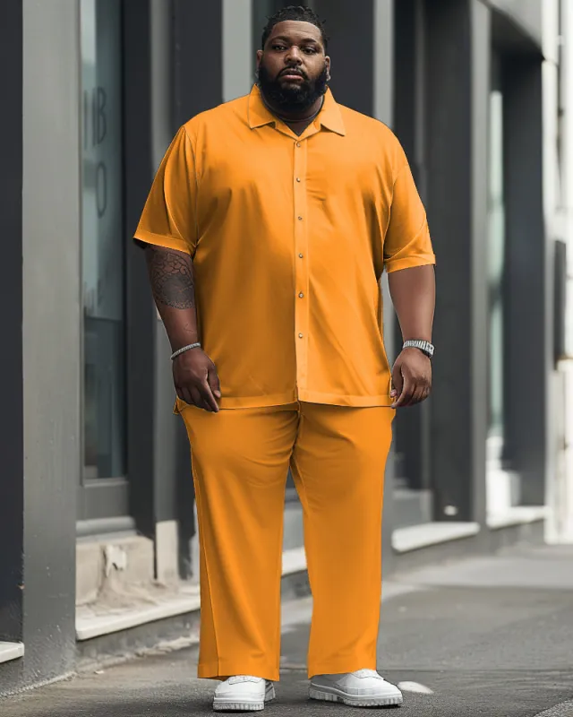 Men's Plus Size Solid Color Yellow Short Sleeve Shirt Trousers Suit sold by Biggmans