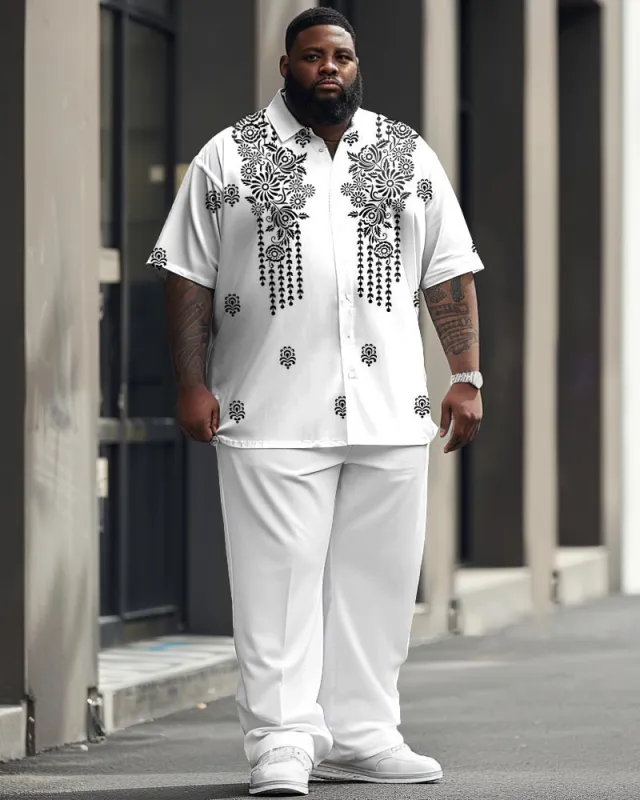 Men's Plus Size Casual Retro Style Pattern Printed Short Sleeve Shirt Trousers Suit sold by Biggmans