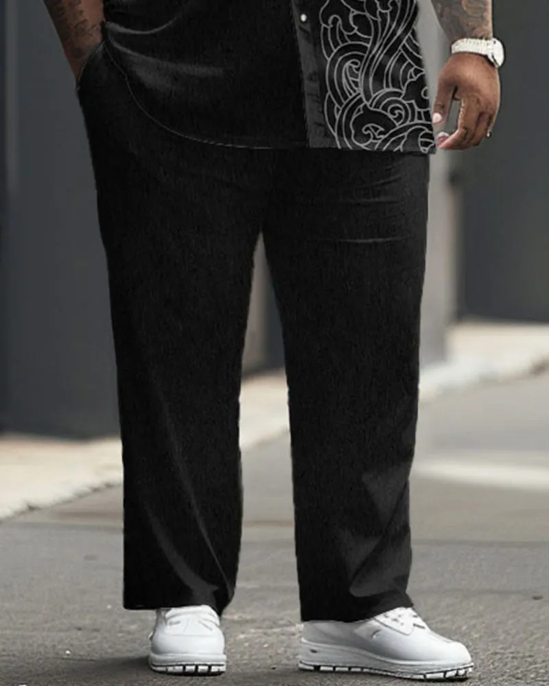 Men's Plus Size Business Simple Art Wave Print Short Sleeve Shirt Trousers Suit sold by Biggmans product image thumbnail 3