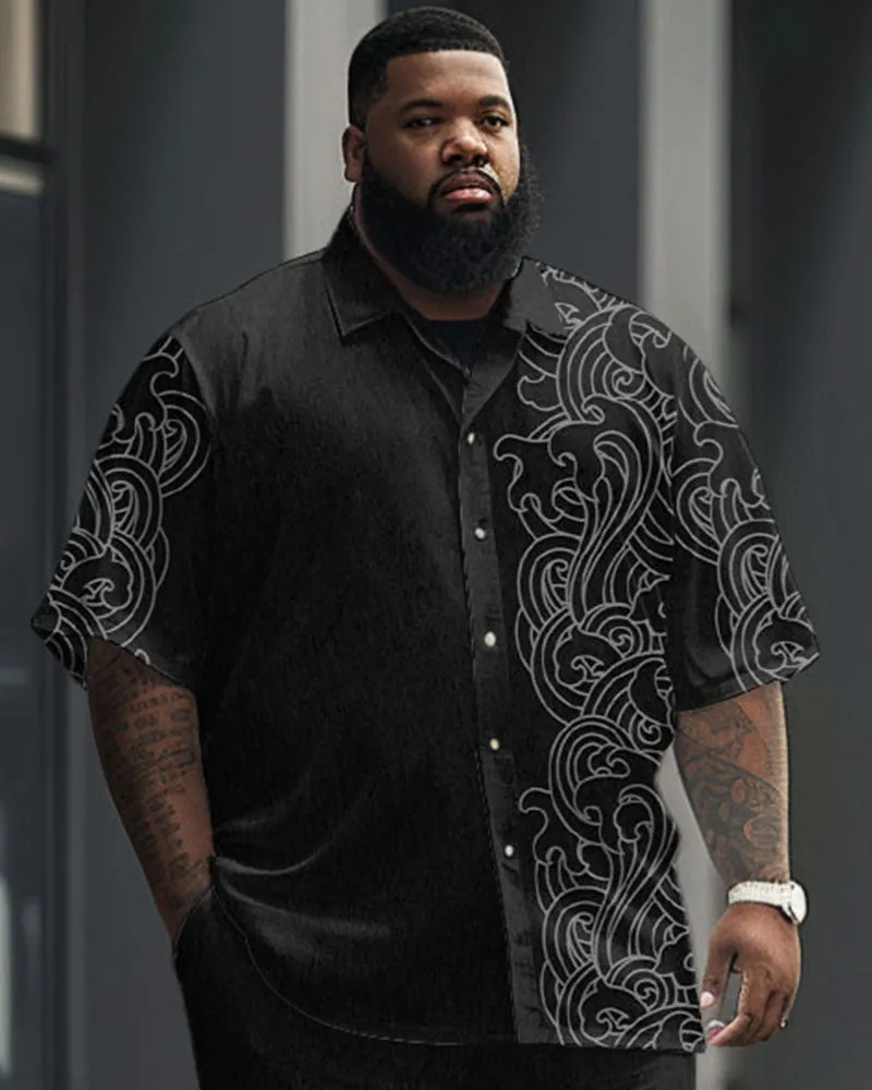 Men's Plus Size Business Simple Art Wave Print Short Sleeve Shirt Trousers Suit sold by Biggmans product image thumbnail 2