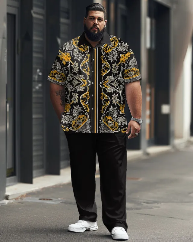 Men's Plus Size Business Simple Geometric Yellow Short Sleeve Shirt Trousers Suit sold by Biggmans