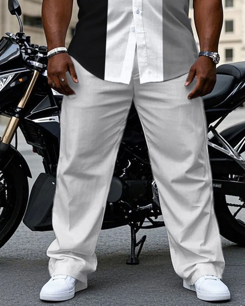 Men's Plus Size Classic Black & White & Grey Colorblock Short Sleeve Shirt Trousers Suit sold by Biggmans product image thumbnail 3