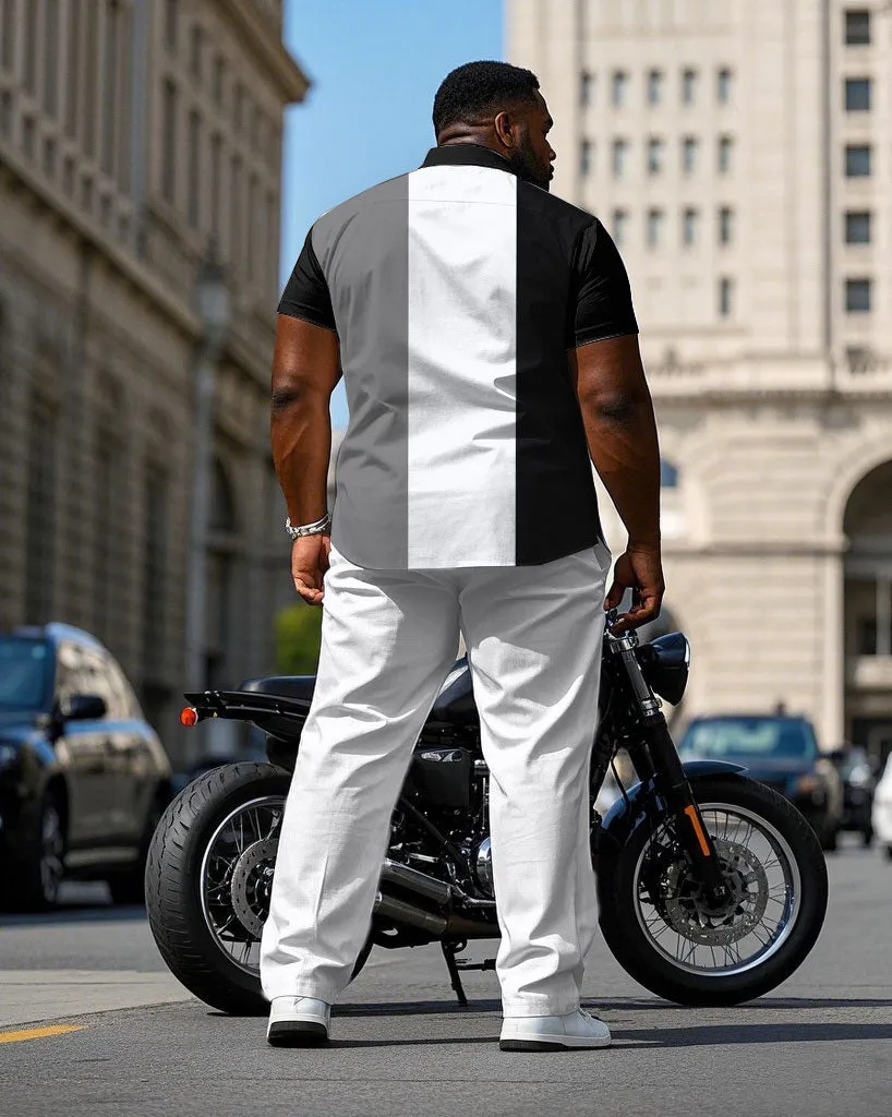 Men's Plus Size Classic Black & White & Grey Colorblock Short Sleeve Shirt Trousers Suit sold by Biggmans product image thumbnail 4
