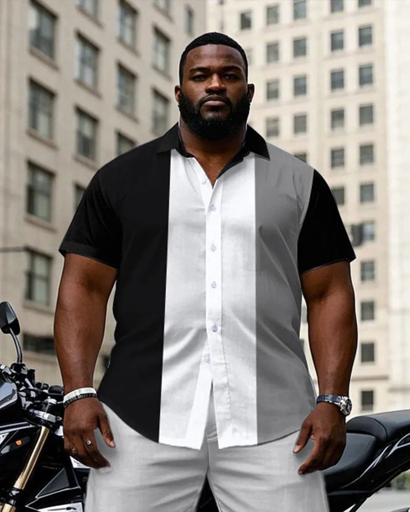 Men's Plus Size Classic Black & White & Grey Colorblock Short Sleeve Shirt Trousers Suit sold by Biggmans product image thumbnail 2