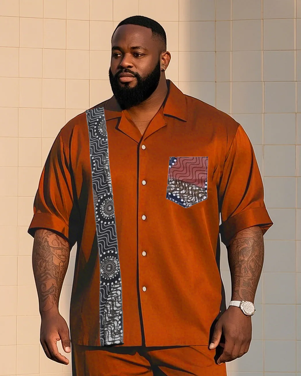 Big Boy Must-Have Fashion African Impression Totem Print Short Sleeve Shirt Trousers Suit sold by Biggmans product image thumbnail 2