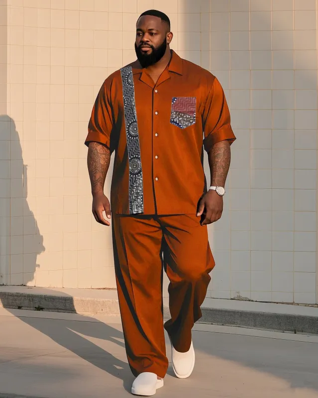 Big Boy Must-Have Fashion African Impression Totem Print Short Sleeve Shirt Trousers Suit sold by Biggmans