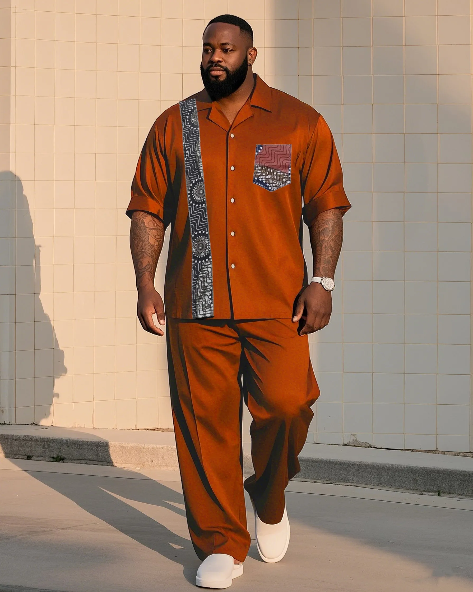 Big Boy Must-Have Fashion African Impression Totem Print Short Sleeve Shirt Trousers Suit sold by Biggmans