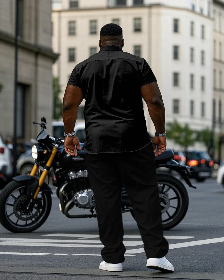 Men's Plus Size Black & Blue Colorblock Line Gradient Design Short Sleeve Shirt Pants Suit sold by Biggmans product image thumbnail 4