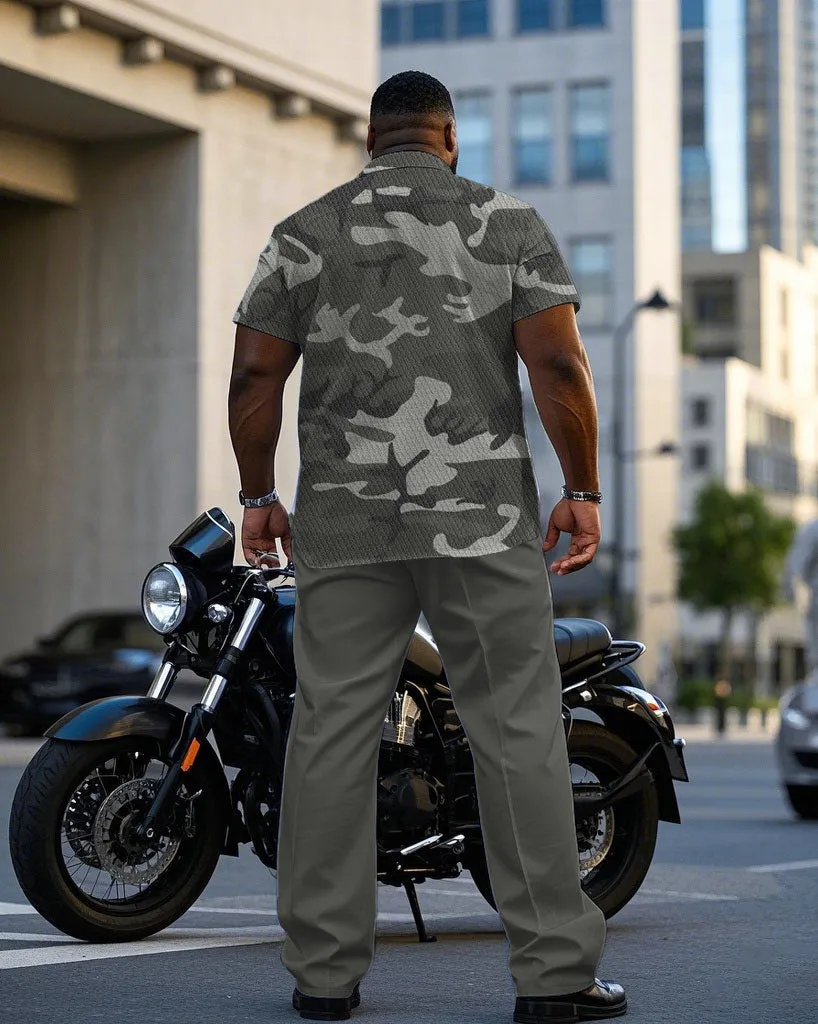Men's Plus Size Gray Fashion Camouflage Short Sleeve Shirt Trousers Suit sold by Biggmans product image thumbnail 4