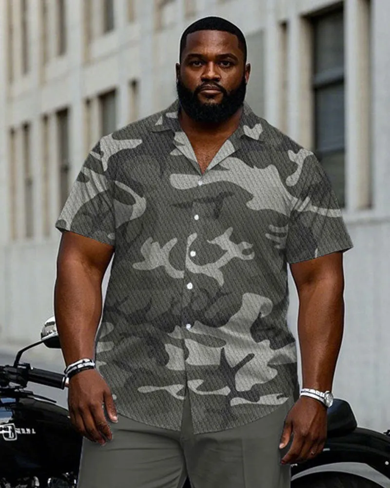Men's Plus Size Gray Fashion Camouflage Short Sleeve Shirt Trousers Suit sold by Biggmans product image thumbnail 2