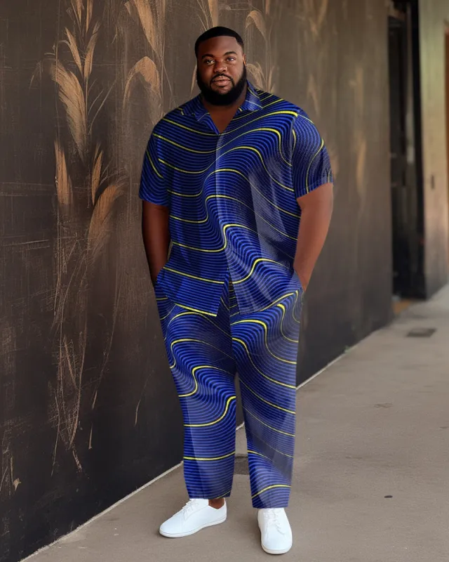 Blue Men's Ombre Art Plus Size Short Sleeve Walking Set made by Biggmans