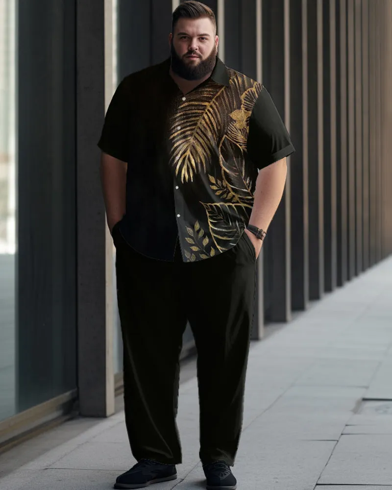 Gold Leaf Minimalist Printed Oversized Men's Short Sleeved Shirt Set sold by Biggmans