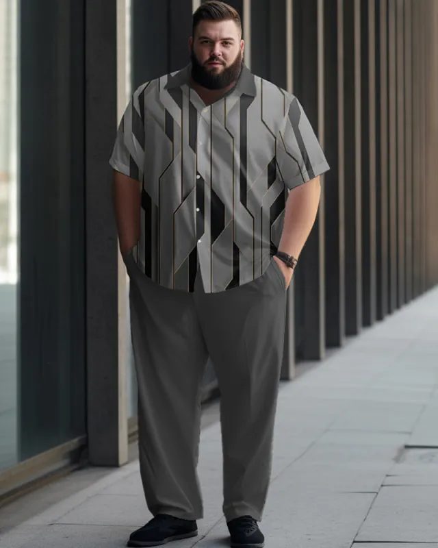 Striped Button Printed Oversized Men's Short Sleeved Shirt Set sold by Biggmans
