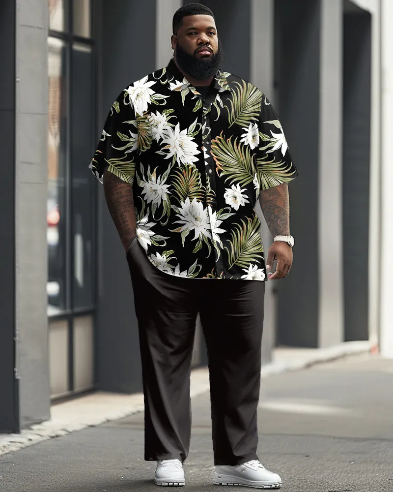 Men's Plus Size Business Casual Floral Plant Printed Short Sleeve Shirt Suit sold by Biggmans