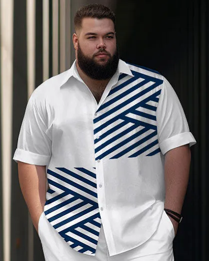 Men's Plus Size Business Simple Striped Color Matching Printed Short Sleeve Shirt Suit sold by Biggmans product image thumbnail 2