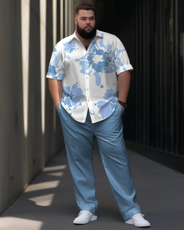 Men's Plus Size Business Casual Flower Print Short Sleeve Shirt Trousers Suit sold by Biggmans