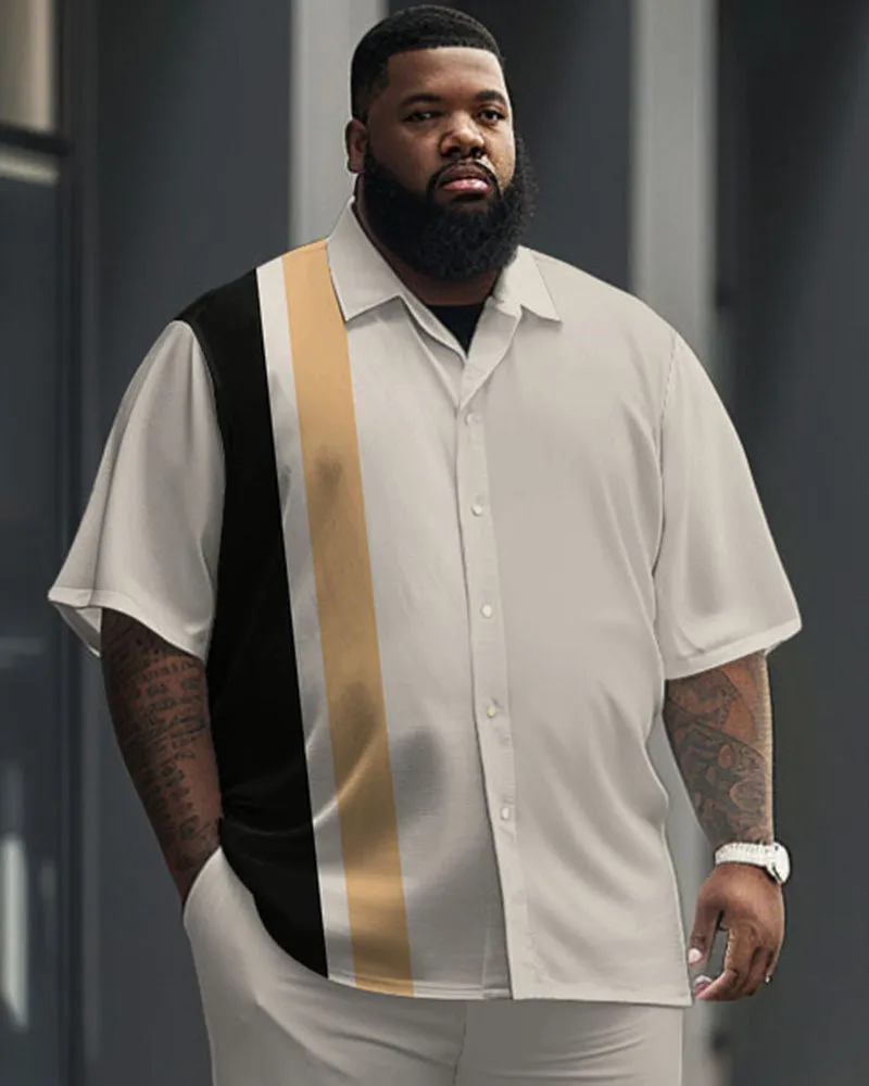 Men's Plus Size Business Simple Color Matching Striped Printed Short Sleeve Shirt Suit sold by Biggmans product image thumbnail 2