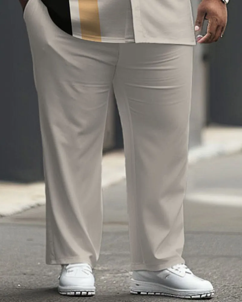 Men's Plus Size Business Simple Color Matching Striped Printed Short Sleeve Shirt Suit sold by Biggmans product image thumbnail 3