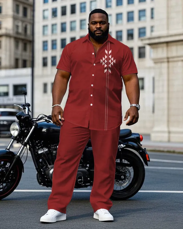 Men's Plus Size Red Simple Daily Casual Short Sleeve Shirt Trousers Suit sold by Biggmans