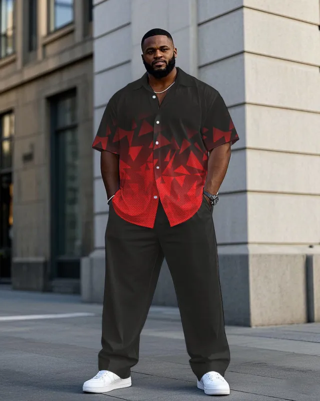 Men's Plus Size Black & Red Gradient Geometric Short Sleeve Shirt Trousers Suit sold by Biggmans
