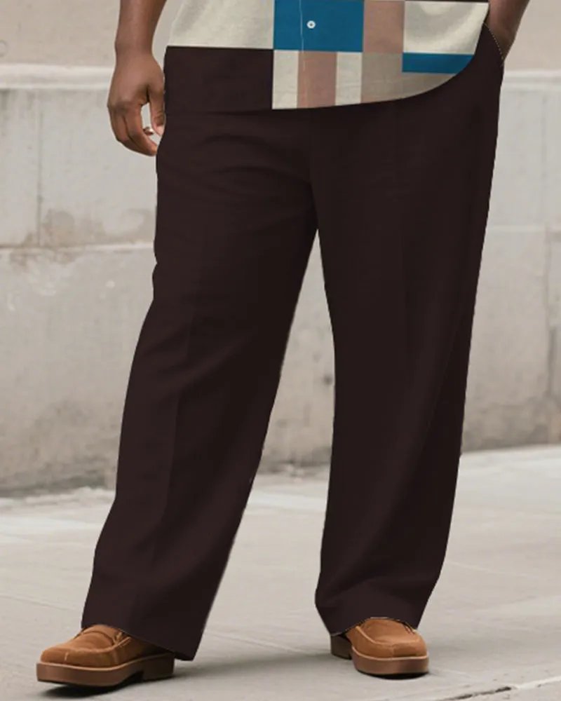 Men's Plus Size Simple Brown Apricot Color-block Striped Printed Short-sleeved Shirt Trousers Suit sold by Biggmans product image thumbnail 3