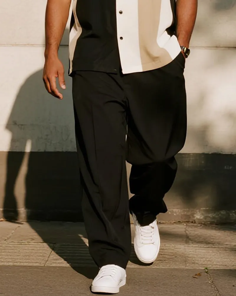 Big & Tall Men's Business Black Colorblock Stripe Printed Pocket Short Sleeve Shirt Trousers Suit sold by Biggmans product image thumbnail 3