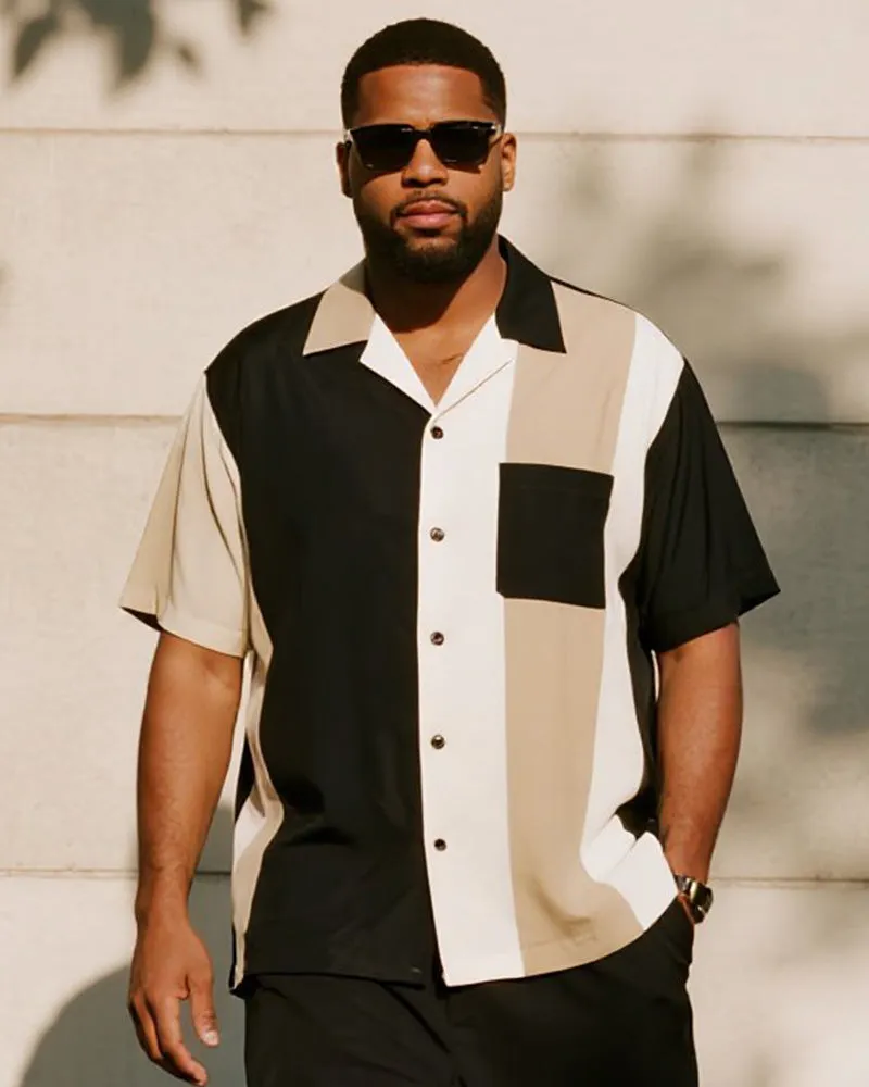 Big & Tall Men's Business Black Colorblock Stripe Printed Pocket Short Sleeve Shirt Trousers Suit sold by Biggmans product image thumbnail 2