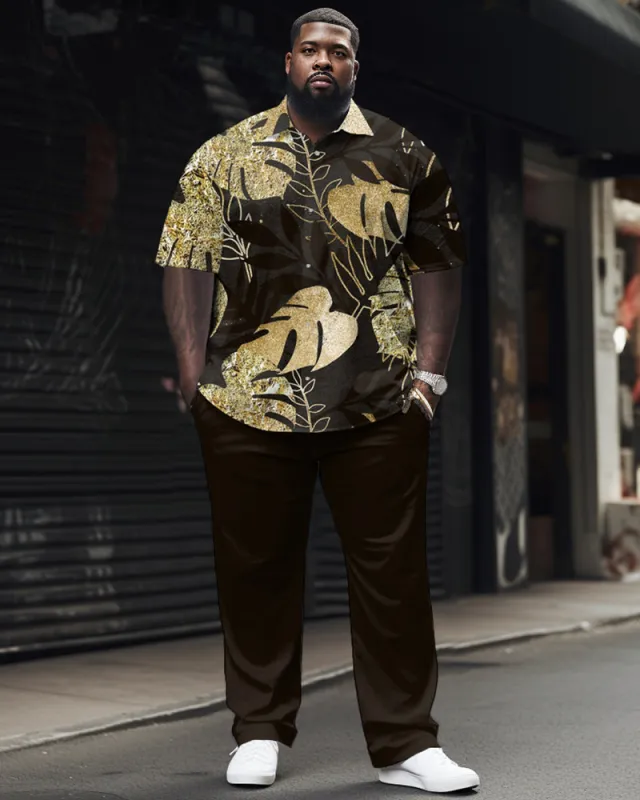 Shiny Leaf Pattern Printed Large Men's Short Sleeved Shirt Set sold by Biggmans