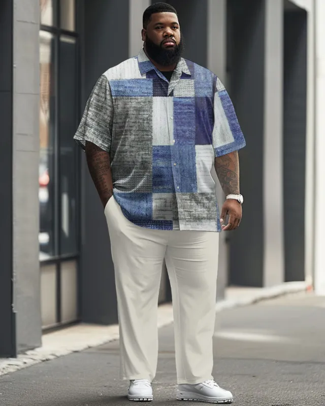 Men's Plus Size Simple Geometric Print Short Sleeve Shirt Set sold by Biggmans