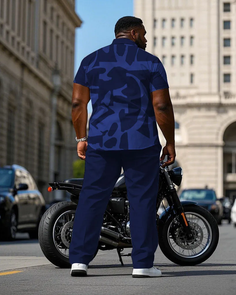 Men's Plus Size Sapphire Blue Irregular Geometric Jacquard Craft Printed Short Sleeve Shirt Trousers Suit sold by Biggmans product image thumbnail 2