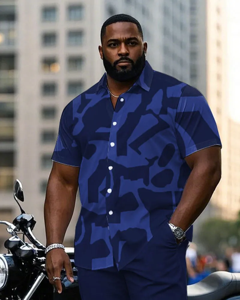 Men's Plus Size Sapphire Blue Irregular Geometric Jacquard Craft Printed Short Sleeve Shirt Trousers Suit sold by Biggmans product image thumbnail 3