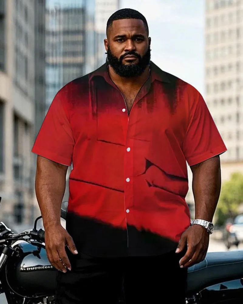 Men's Plus Size Black & Red Personality Ink Short-sleeved Shirt Pants Suit sold by Biggmans product image thumbnail 2