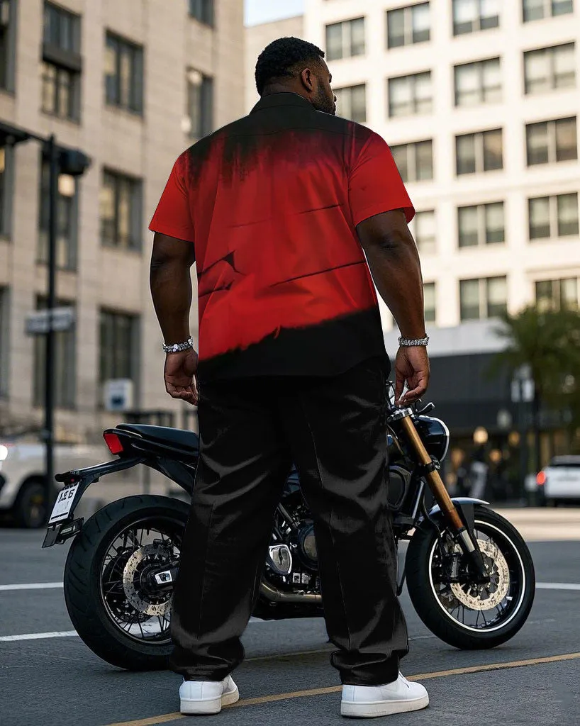 Men's Plus Size Black & Red Personality Ink Short-sleeved Shirt Pants Suit sold by Biggmans product image thumbnail 4