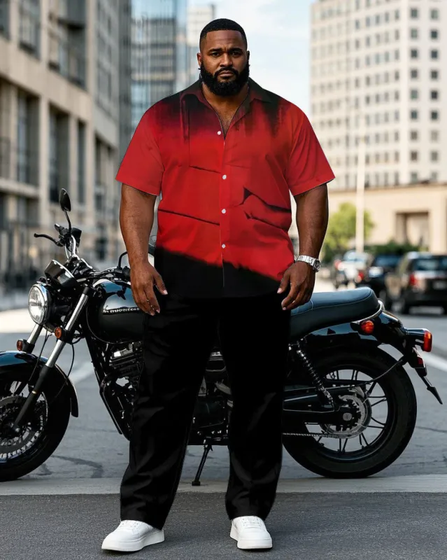 Men's Plus Size Black & Red Personality Ink Short-sleeved Shirt Pants Suit made by Biggmans