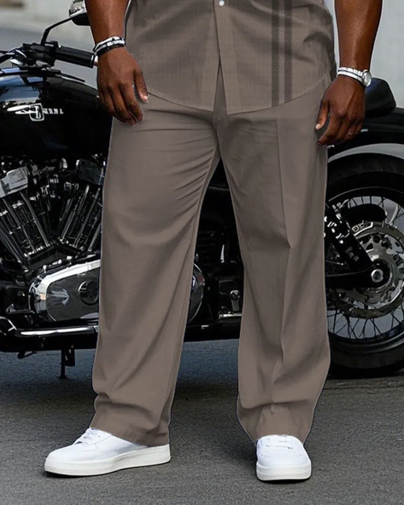 Men's Plus Size Business Brown Color Block Short Sleeve Shirt Trousers Suit sold by Biggmans product image thumbnail 3