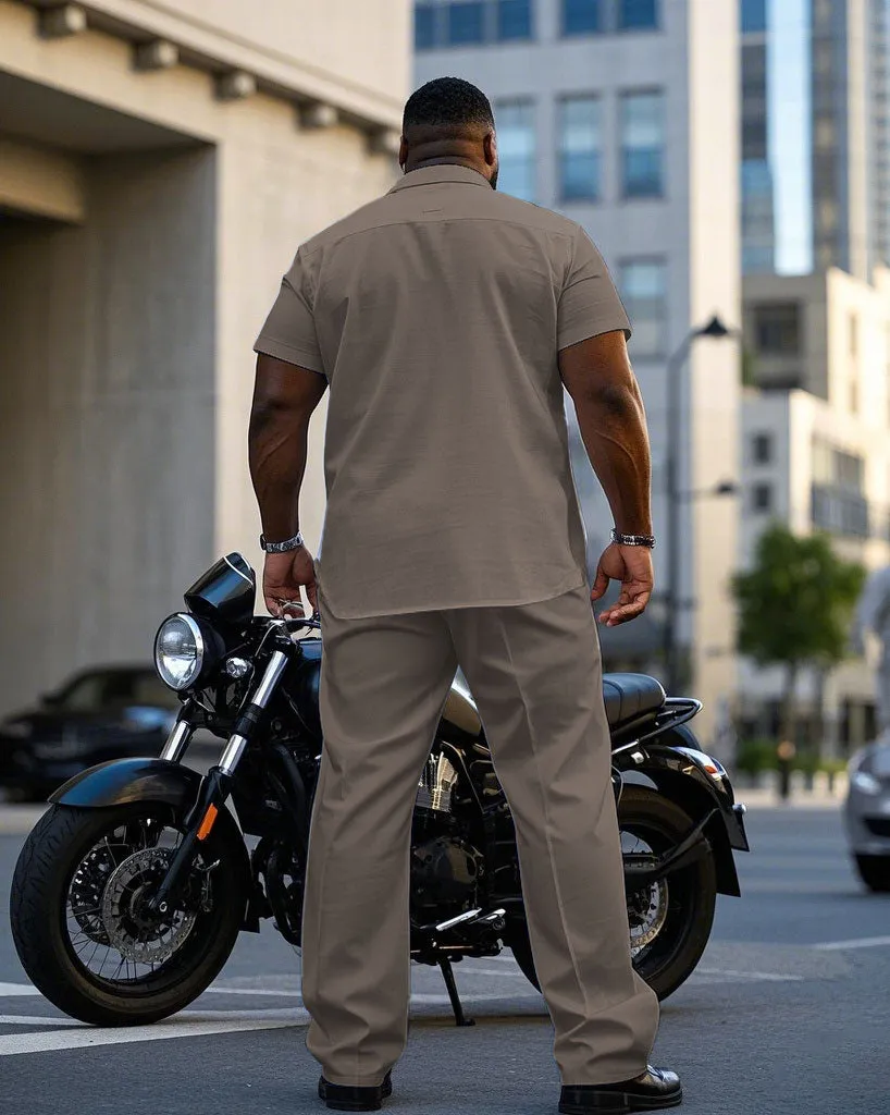 Men's Plus Size Business Brown Color Block Short Sleeve Shirt Trousers Suit sold by Biggmans product image thumbnail 4
