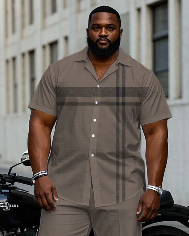 Men's Plus Size Business Brown Color Block Short Sleeve Shirt Trousers Suit sold by Biggmans product image thumbnail 2