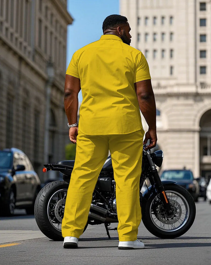 Men's Plus Size Fashion Yellow & Black Simple Short Sleeve Shirt Pants Suit sold by Biggmans product image thumbnail 4