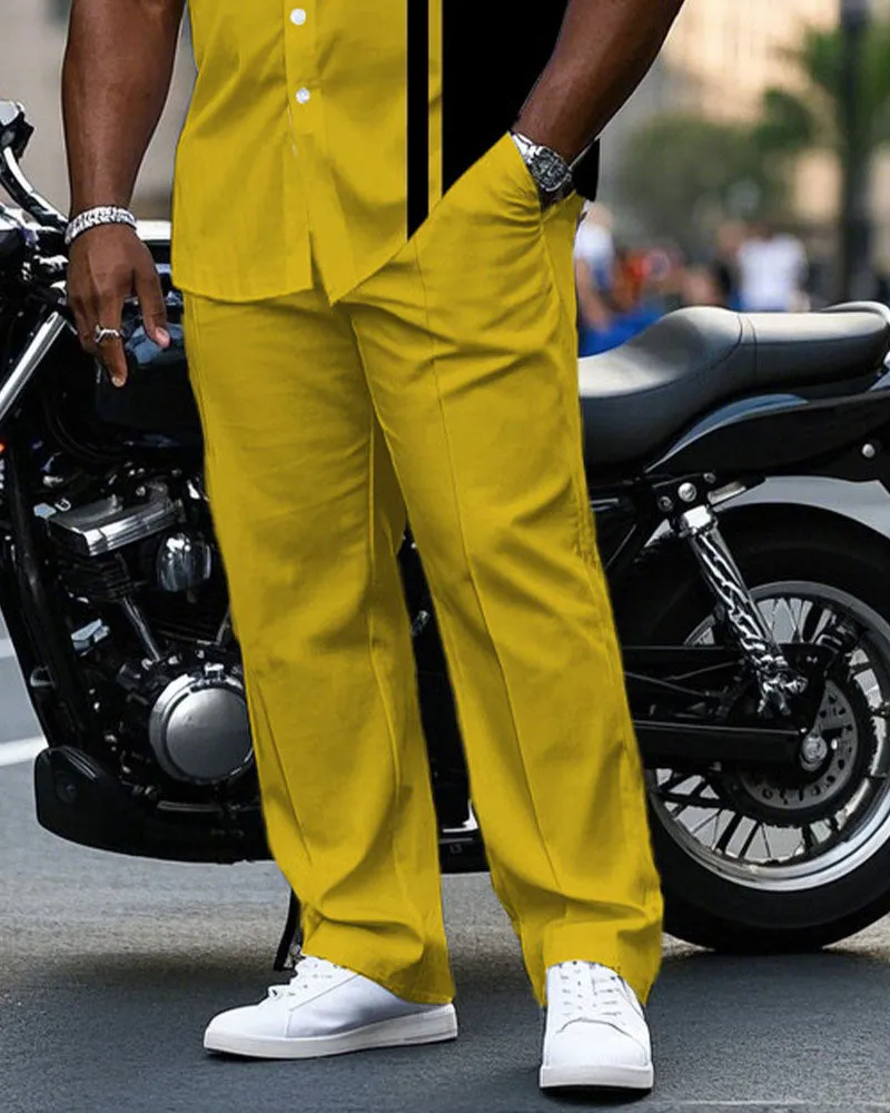 Men's Plus Size Fashion Yellow & Black Simple Short Sleeve Shirt Pants Suit sold by Biggmans product image thumbnail 3