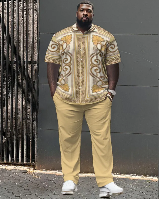 Big Guys Elegant Classic Geometric Short Sleeve Shirt Shorts Set sold by Biggmans