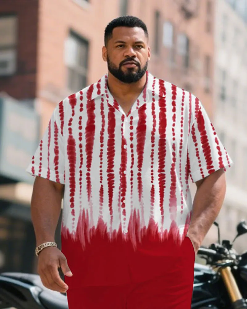 Men's Plus Size Red Handmade Eco-friendly Tie-dye Craft Short Sleeve Shirt Trousers Suit sold by Biggmans product image thumbnail 2