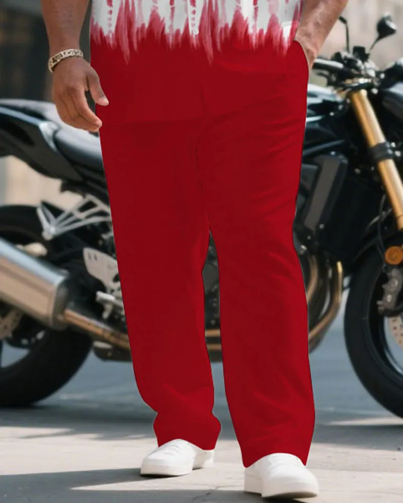 Men's Plus Size Red Handmade Eco-friendly Tie-dye Craft Short Sleeve Shirt Trousers Suit sold by Biggmans product image thumbnail 3
