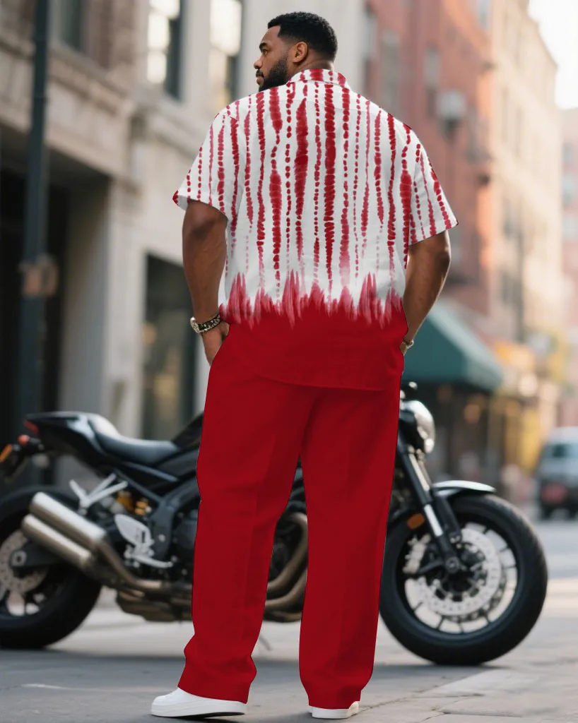 Men's Plus Size Red Handmade Eco-friendly Tie-dye Craft Short Sleeve Shirt Trousers Suit sold by Biggmans product image thumbnail 4