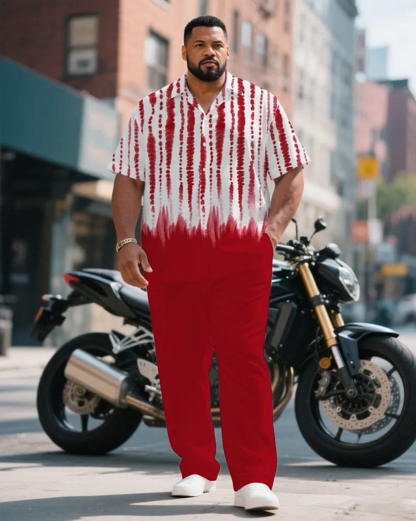 Men's Plus Size Red Handmade Eco-friendly Tie-dye Craft Short Sleeve Shirt Trousers Suit sold by Biggmans