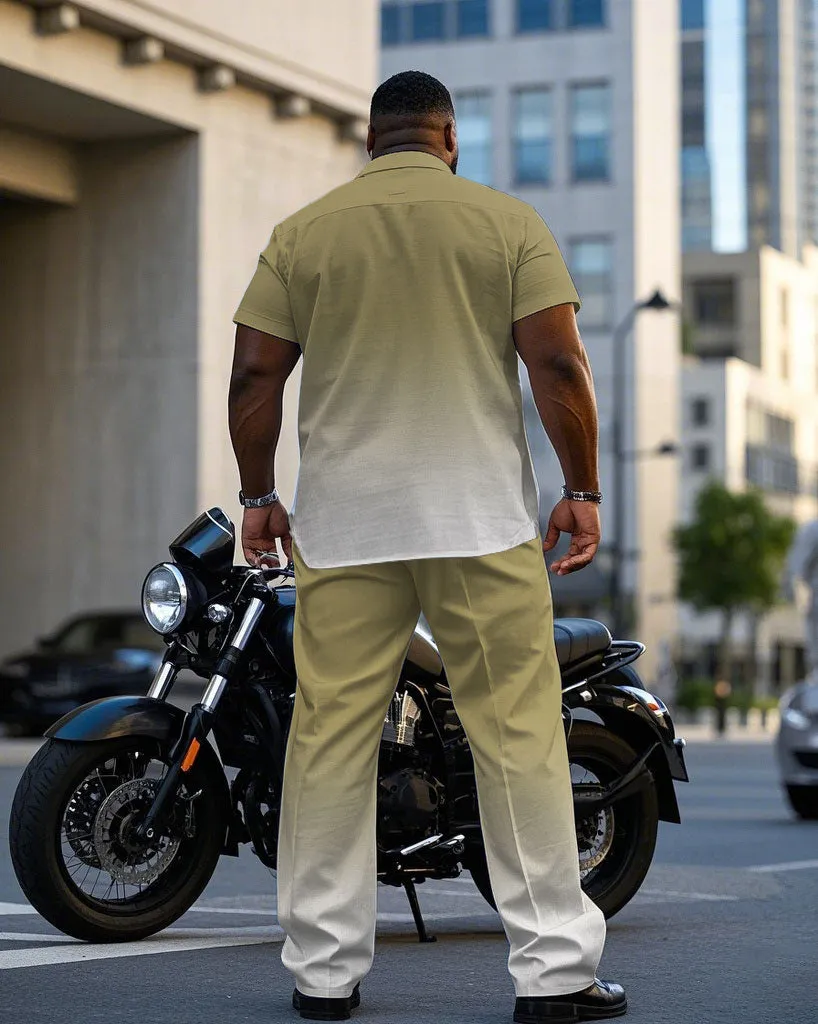Men's Plus Size Fashion Khaki & White Gradient Short Sleeve Shirt Pants Suit sold by Biggmans product image thumbnail 4