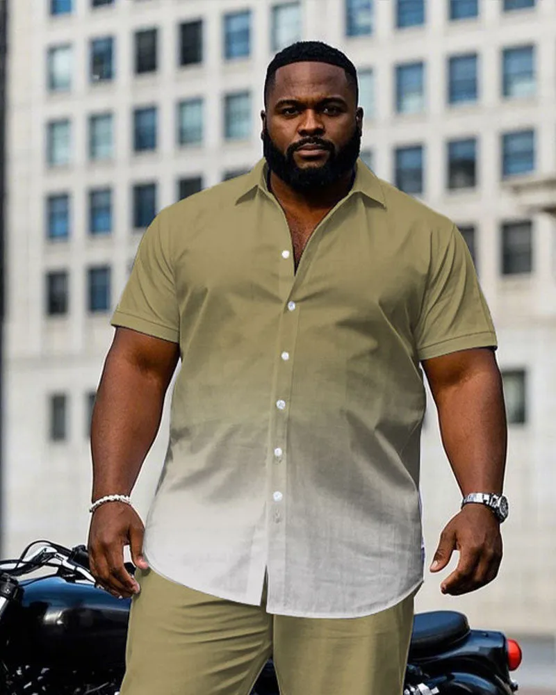 Men's Plus Size Fashion Khaki & White Gradient Short Sleeve Shirt Pants Suit sold by Biggmans product image thumbnail 2