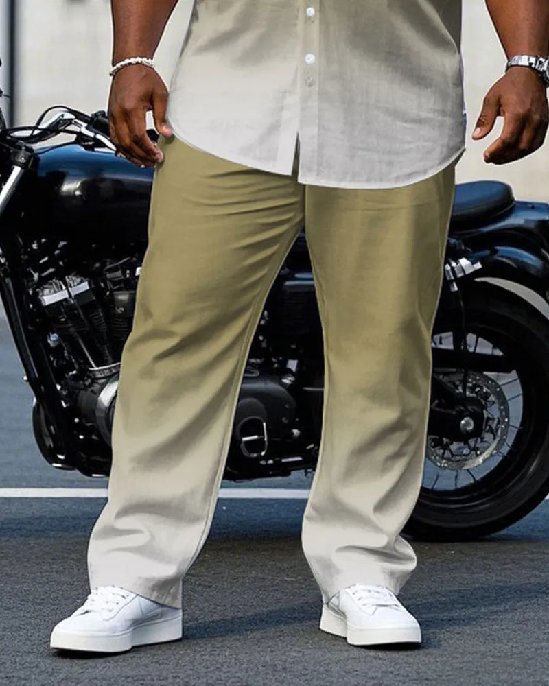 Men's Plus Size Fashion Khaki & White Gradient Short Sleeve Shirt Pants Suit sold by Biggmans product image thumbnail 3